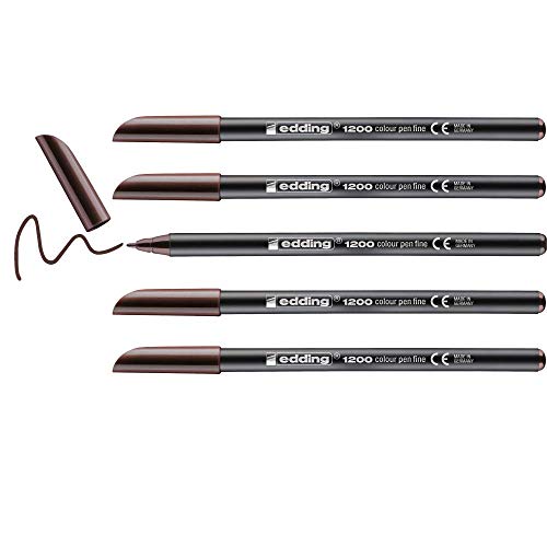 edding 1200 Fasermaler fein - dunkel-braun - 5 Stifte - Rundspitze 1 mm - Filzstift zum Zeichnen und Schreiben - für Schule, Mandala edding 1200 Fasermaler fein - dunkel-braun - 5 Stifte - Rundspitze 1 mm - Filzstift zum Zeichnen und Schreiben - für Schule, Mandala von edding