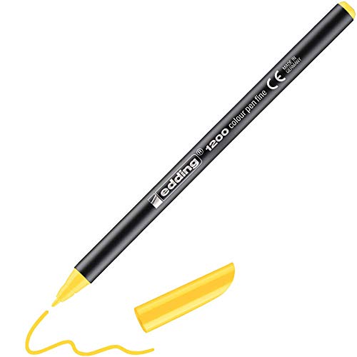 edding 1200 Fasermaler fein - gelb - 1 Stift - Rundspitze 1 mm - Filzstift zum Zeichnen und Schreiben - für Schule, Mandala von edding