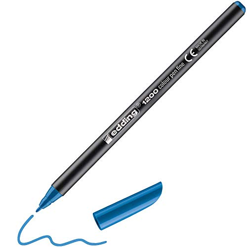 edding 1200 Fasermaler fein - hell-blau - 1 Stift - Rundspitze 1 mm - Filzstift zum Zeichnen und Schreiben - für Schule, Mandala von edding