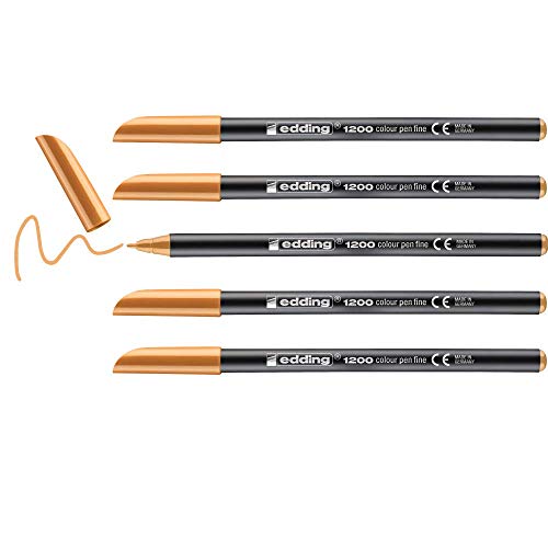 edding 1200 Fasermaler fein - hell-orange - 5 Stifte - Rundspitze 1 mm - Filzstift zum Zeichnen und Schreiben - für Schule, Mandala von edding