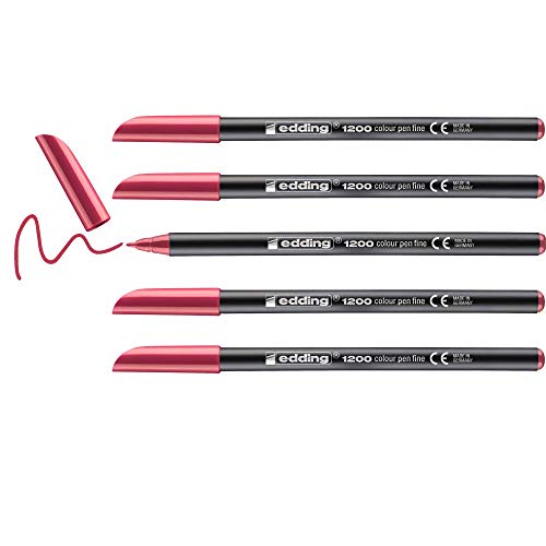 edding 1200 Fasermaler fein - karmin-rot - 5 Stifte - Rundspitze 1 mm - Filzstift zum Zeichnen und Schreiben - für Schule, Mandala edding 1200 Fasermaler fein - karmin-rot - 5 Stifte - Rundspitze 1 mm - Filzstift zum Zeichnen und Schreiben - für Schule, Mandala von edding