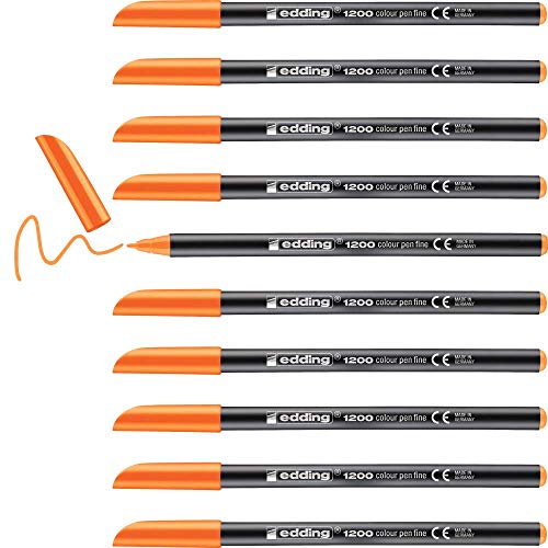 edding 1200 Fasermaler fein - neon-orange - 10 Stifte - Rundspitze 1 mm - Filzstift zum Zeichnen und Schreiben - für Schule, Mandala edding 1200 Fasermaler fein - neon-orange - 10 Stifte - Rundspitze 1 mm - Filzstift zum Zeichnen und Schreiben - für Schule, Mandala von edding