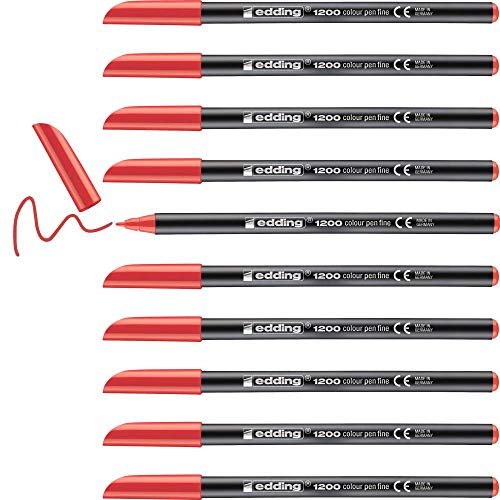 edding 1200 Fasermaler fein - rot - 10 Stifte - Rundspitze 1 mm - Filzstift zum Zeichnen und Schreiben - für Schule, Mandala edding 1200 Fasermaler fein - rot - 10 Stifte - Rundspitze 1 mm - Filzstift zum Zeichnen und Schreiben - für Schule, Mandala von edding
