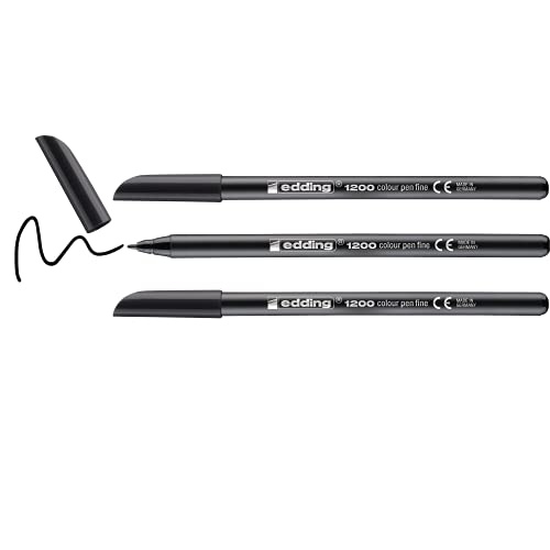 edding 1200 Fasermaler fein - schwarz - Packung mit 3 Stiften - Rundspitze 1 mm - Filzstift zum Zeichnen und Schreiben - für Schule, Mandala edding 1200 Fasermaler fein - schwarz - Packung mit 3 Stiften - Rundspitze 1 mm - Filzstift zum Zeichnen und Schreiben - für Schule, Mandala von edding