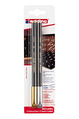 edding 1200 metallic Fasermaler - gold, silber - 2 Stifte - Rundspitze 1-3 mm - zum Malen, Schreiben und Zeichnen mit glänzendem Metalliceffekt - für Gästebücher, Grußkarten, Fotoalben, Scrapbook edding 1200 metallic Fasermaler - gold, silber - 2 Stifte - Rundspitze 1-3 mm - zum Malen, Schreiben und Zeichnen mit glänzendem Metalliceffekt - für Gästebücher, Grußkarten, Fotoalben, Scrapbook von edding