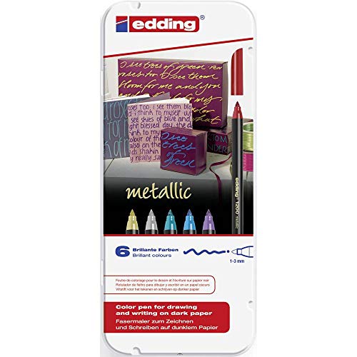 edding 1200 metallic Fasermaler - mehrfarbig - 6 Stifte - Rundspitze 1-3 mm - zum Malen, Schreiben und Zeichnen mit glänzendem Metalliceffekt - für Gästebücher, Grußkarten, Fotoalben, Scrapbook edding 1200 metallic Fasermaler - mehrfarbig - 6 Stifte - Rundspitze 1-3 mm - zum Malen, Schreiben und Zeichnen mit glänzendem Metalliceffekt - für Gästebücher, Grußkarten, Fotoalben, Scrapbook von edding