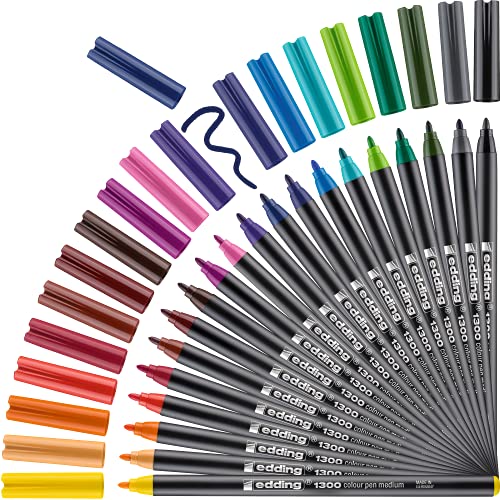 edding 1300 Fasermaler medium - mehrfarbig - 20 Stifte - Rundspitze 2 mm - Filzstift zum Zeichnen und Schreiben - Filzstift für Schule, Mandala, Bullet Journal von edding
