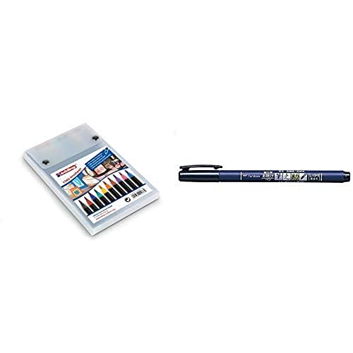 edding 1340 Brush Pen - Fasermaler mit variabler Spitze - 10er Set , Farblich sortiert & Tombow WS-BH Brush Pen Fudenosuke, harte Spitze, schreibfarbe schwarz von edding