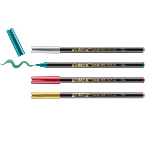 edding 1340 Metallic Pinselstift - Weihnachtsset - 4 Stifte - flexible Pinselfeder 1-6mm - Metallic-Marker zum Beschriften, Zeichnen und Skizzieren - hohe Deckkraft auch auf dunklem Papier edding 1340 Metallic Pinselstift - Weihnachtsset - 4 Stifte - flexible Pinselfeder 1-6mm - Metallic-Marker zum Beschriften, Zeichnen und Skizzieren - hohe Deckkraft auch auf dunklem Papier von edding