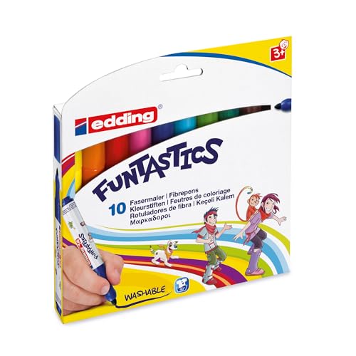 edding 14 FUNTASTICS - Malstifte für Kinder - 10er-Set - Rundspitze 3 mm - für Malspaß auf hellem Papier und Karton - abwaschbar von Haut und Textilien edding 14 FUNTASTICS - Malstifte für Kinder - 10er-Set - Rundspitze 3 mm - für Malspaß auf hellem Papier und Karton - abwaschbar von Haut und Textilien von edding