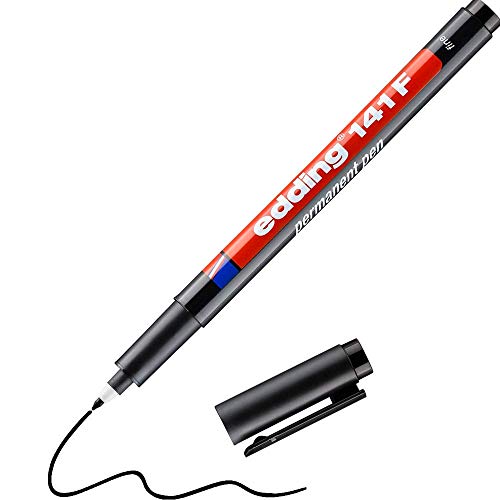 edding 141 F Permanenter Folienschreiber - schwarz - 1 Stift - Rundspitze 0,6 mm - Stift zum Schreiben auf Glas, Kunststoff, Folien und glatten Oberflächen - schnelltrocknend, wisch- und wasserfest von edding