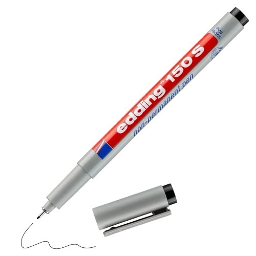 edding 150 S non-permanenter Folienschreiber - schwarz - 1 Stift -Rundspitze 0,3 mm-Stift zum Schreiben auf Glas,Kunststoff,Folien und glatten Oberflächen - schnelltrocknend, mit Wasser korrigierbar von edding