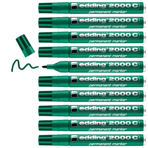 edding 2000 C Permanentmarker - grün - 10 Stifte - Rund-Spitze 1,5-3 mm - schnell trocknender Permanent Marker - wasserfest, wischfest - für Karton, Kunststoff, Holz, Metall - Universalmarker edding 2000 C Permanentmarker - grün - 10 Stifte - Rund-Spitze 1,5-3 mm - schnell trocknender Permanent Marker - wasserfest, wischfest - für Karton, Kunststoff, Holz, Metall - Universalmarker von edding