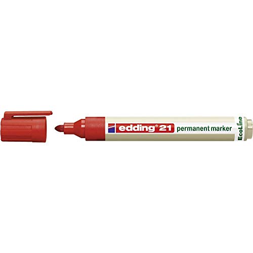 edding 21 Ecoline Permanentmarker - rot - 1 Stift - Rund-Spitze 1,5-3 mm - schnell trocknender Permanent Marker - wasserfest, wischfest - für Karton, Kunststoff, Holz, Metall - Universalmarker von edding