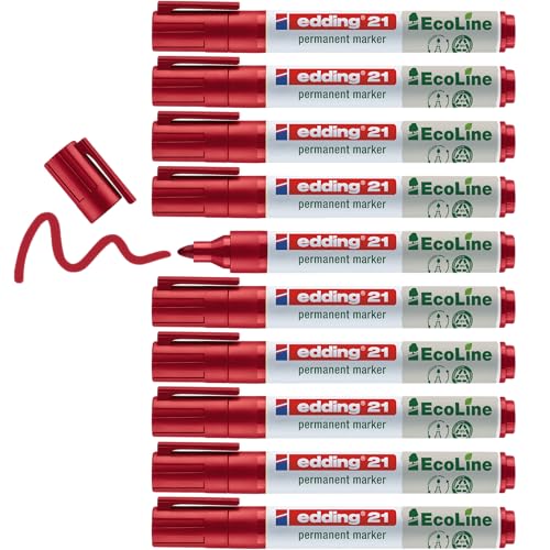 edding 21 Ecoline Permanentmarker - rot - 10 Stifte - Rund-Spitze 1,5-3 mm - schnell trocknender Permanent Marker - wasserfest, wischfest - für Karton, Kunststoff, Holz, Metall - Universalmarker edding 21 Ecoline Permanentmarker - rot - 10 Stifte - Rund-Spitze 1,5-3 mm - schnell trocknender Permanent Marker - wasserfest, wischfest - für Karton, Kunststoff, Holz, Metall - Universalmarker von edding
