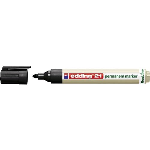 edding 21 Ecoline Permanentmarker - schwarz - 1 Stift - Rund-Spitze 1,5-3 mm - schnell trocknender Permanent Marker - wasserfest, wischfest - für Karton, Kunststoff, Holz, Metall - Universalmarker von edding