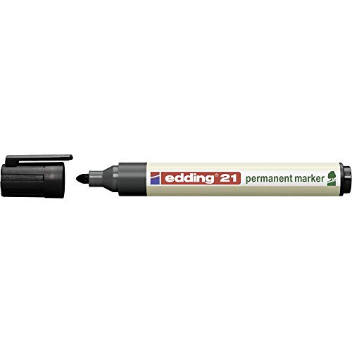 edding 21 Ecoline Permanentmarker - schwarz - 1 Stift - Rund-Spitze 1,5-3 mm - schnell trocknender Permanent Marker - wasserfest, wischfest - für Karton, Kunststoff, Holz, Metall - Universalmarker von edding