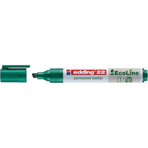 edding 22 Permanentmarker - grün - 1 Stift - Keil-Spitze 1-5 mm - schnell trocknender Permanent Marker - wasserfest, wischfest - für Karton, Kunststoff, Holz, Metall - Universalmarker von edding