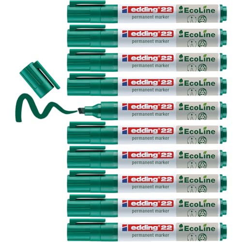 edding 22 Permanentmarker - grün - 10 Stifte - Keil-Spitze 1-5 mm - schnell trocknender Permanent Marker - wasserfest, wischfest - für Karton, Kunststoff, Holz, Metall - Universalmarker edding 22 Permanentmarker - grün - 10 Stifte - Keil-Spitze 1-5 mm - schnell trocknender Permanent Marker - wasserfest, wischfest - für Karton, Kunststoff, Holz, Metall - Universalmarker von edding