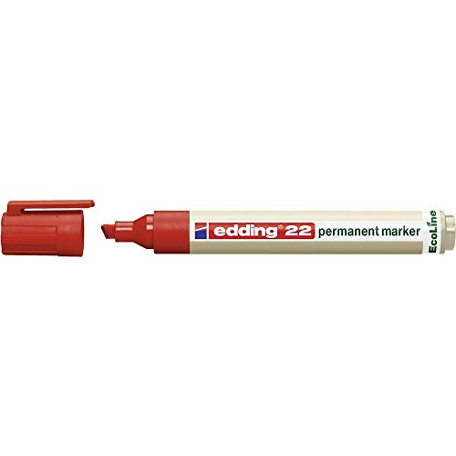 edding 22 Permanentmarker - rot - 1 Stift - Keil-Spitze 1-5 mm - schnell trocknender Permanent Marker - wasserfest, wischfest - für Karton, Kunststoff, Holz, Metall - Universalmarker von edding