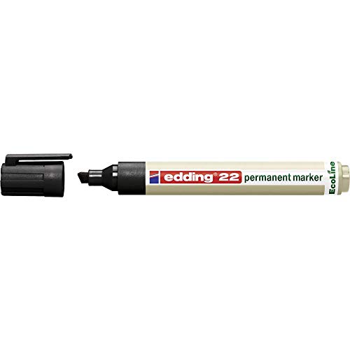 edding 22 Permanentmarker - schwarz - 1 Stift - Keil-Spitze 1-5 mm - schnell trocknender Permanent Marker - wasserfest, wischfest - für Karton, Kunststoff, Holz, Metall - Universalmarker von edding