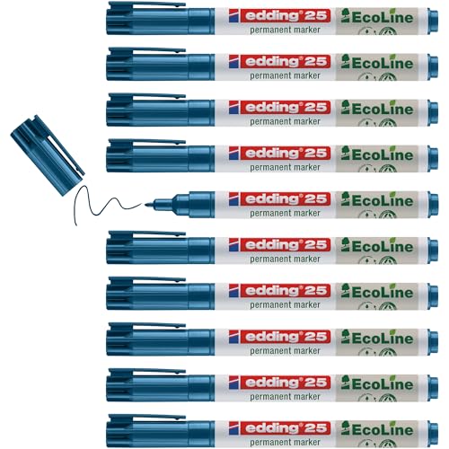 edding 25 Ecoline Permanentmarker - blau - 10 Stifte - Rund-Spitze 1 mm - schnell trocknender Permanent Marker - wasserfest, wischfest - für Karton, Kunststoff, Holz, Metall - Universalmarker edding 25 Ecoline Permanentmarker - blau - 10 Stifte - Rund-Spitze 1 mm - schnell trocknender Permanent Marker - wasserfest, wischfest - für Karton, Kunststoff, Holz, Metall - Universalmarker von edding