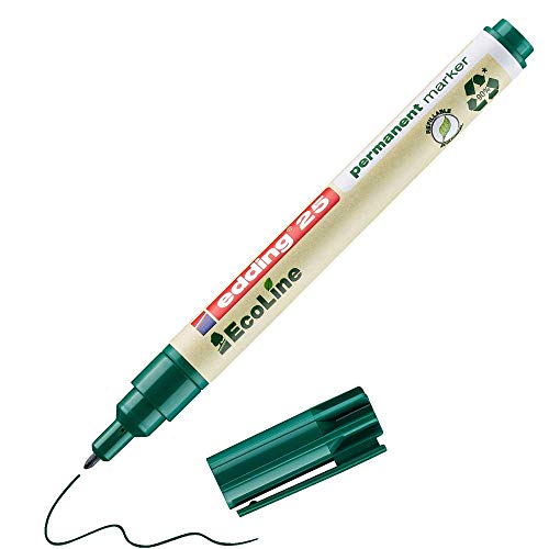 edding 25 EcoLine permanent marker - green - 1 pen - round nib 1 mm - waterproof, quick-drying, smear-proof pens - for cardboard, plastic, glass, wood, metal and fabric - refillable von edding