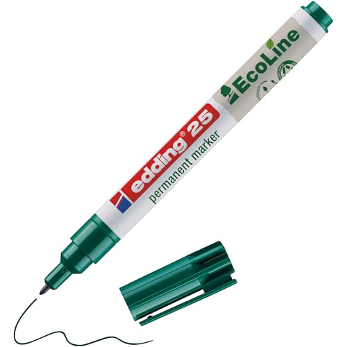 edding 25 EcoLine permanent marker - green - 1 pen - round nib 1 mm - waterproof, quick-drying, smear-proof pens - for cardboard, plastic, glass, wood, metal and fabric - refillable von edding