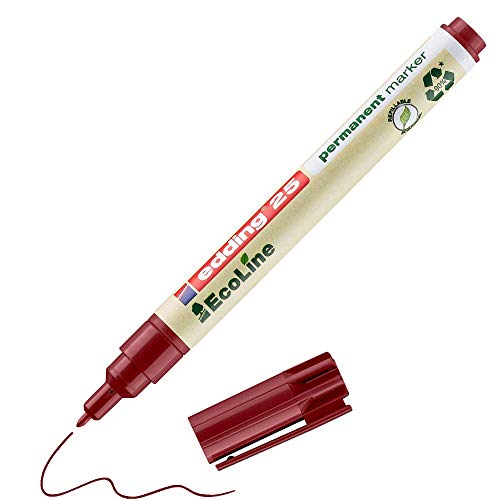 edding 25 EcoLine permanent marker - red - 1 pen - round nib 1 mm - waterproof, quick-drying, smear-proof pens - for cardboard, plastic, glass, wood, metal and fabric - refillable von edding