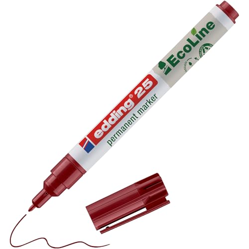 edding 25 EcoLine permanent marker - red - 1 pen - round nib 1 mm - waterproof, quick-drying, smear-proof pens - for cardboard, plastic, glass, wood, metal and fabric - refillable von edding