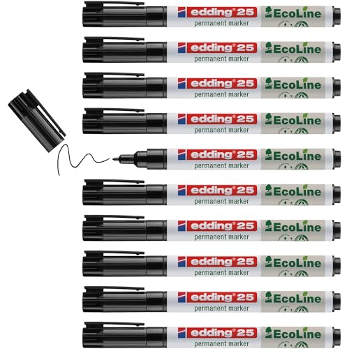 edding 25 Ecoline Permanentmarker - schwarz - 10 Stifte - Rund-Spitze 1 mm - schnell trocknender Permanent Marker - wasserfest, wischfest - für Karton, Kunststoff, Holz, Metall - Universalmarker edding 25 Ecoline Permanentmarker - schwarz - 10 Stifte - Rund-Spitze 1 mm - schnell trocknender Permanent Marker - wasserfest, wischfest - für Karton, Kunststoff, Holz, Metall - Universalmarker von edding