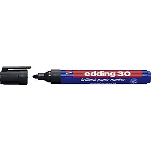 edding 30 Brillant-Papiermarker - schwarz - 1 Permanent Marker wasserfest - Rundspitze 1,5-3 mm - leuchtende Farben - lichtbeständige Markierung auf Papier, Karton, Kunststoff, Metall oder Glas von edding