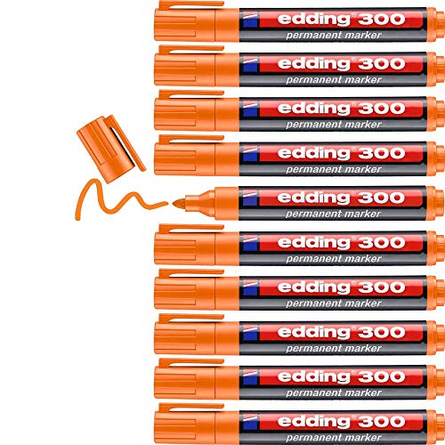 edding 300 Permanentmarker - orange - 10 Stifte - Rundspitze 1,5-3 mm - wasserfest, schnell-trocknend - wischfest - für Karton, Kunststoff, Glas, Holz, Metall, Glas von edding