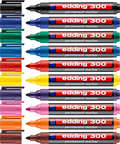 edding 300 Permanentmarker - 10 Farben - 10 Stifte - Rund-Spitze 1,5-3mm - wasserfest, schnelltrocknend - wischfest - für Karton, Kunststoff, Glas, Holz, Metall, Glas edding 300 Permanentmarker - 10 Farben - 10 Stifte - Rund-Spitze 1,5-3mm - wasserfest, schnelltrocknend - wischfest - für Karton, Kunststoff, Glas, Holz, Metall, Glas von edding