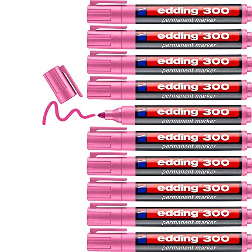 edding 300 Permanentmarker - pink - 10 Stifte - Rundspitze 1,5-3 mm - wasserfest, schnell-trocknend - wischfest - für Karton, Kunststoff, Glas, Holz, Metall, Glas von edding