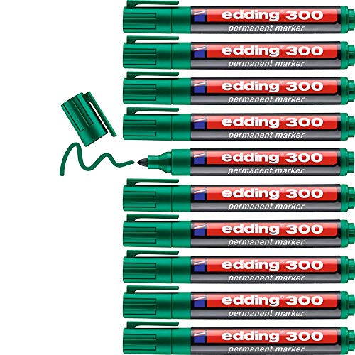 edding 300 Permanentmarker - grün - 10 Stifte - Rundspitze 1,5-3 mm - wasserfest, schnell-trocknend - wischfest - für Karton, Kunststoff, Glas, Holz, Metall, Glas edding 300 Permanentmarker - grün - 10 Stifte - Rundspitze 1,5-3 mm - wasserfest, schnell-trocknend - wischfest - für Karton, Kunststoff, Glas, Holz, Metall, Glas von edding
