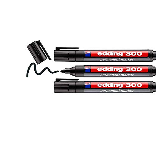 edding 300 Permanentmarker - schwarz - 3 Stifte - Rundspitze 1,5-3 mm - wasserfest, schnell-trocknend - wischfest - für Karton, Kunststoff, Glas, Holz, Metall, Glas edding 300 Permanentmarker - schwarz - 3 Stifte - Rundspitze 1,5-3 mm - wasserfest, schnell-trocknend - wischfest - für Karton, Kunststoff, Glas, Holz, Metall, Glas von edding