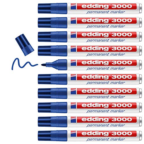 edding 3000 Permanentmarker - blau - 10 Stifte - Rund-Spitze 1,5-3 mm - schnell trocknender Permanent Marker - wasserfest, wischfest - für Karton, Kunststoff, Holz, Metall - Universalmarker edding 3000 Permanentmarker - blau - 10 Stifte - Rund-Spitze 1,5-3 mm - schnell trocknender Permanent Marker - wasserfest, wischfest - für Karton, Kunststoff, Holz, Metall - Universalmarker von edding