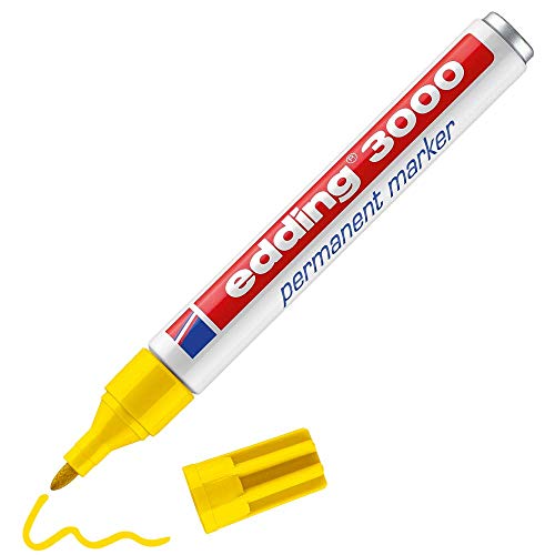 edding 3000 Permanentmarker - gelb - 1 Stift - Rund-Spitze 1,5-3 mm - schnell trocknender Permanent Marker - wasserfest, wischfest - für Karton, Kunststoff, Holz, Metall - Universalmarker von edding