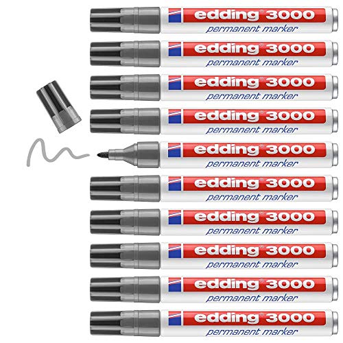 edding 3000 Permanentmarker - grau - 10 Stifte - Rund-Spitze 1,5-3 mm - schnell trocknender Permanent Marker - wasserfest, wischfest - für Karton, Kunststoff, Holz, Metall - Universalmarker edding 3000 Permanentmarker - grau - 10 Stifte - Rund-Spitze 1,5-3 mm - schnell trocknender Permanent Marker - wasserfest, wischfest - für Karton, Kunststoff, Holz, Metall - Universalmarker von edding
