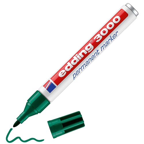 edding 3000 Permanentmarker - grün - 1 Stift - Rund-Spitze 1,5-3 mm - schnell trocknender Permanent Marker - wasserfest, wischfest - für Karton, Kunststoff, Holz, Metall - Universalmarker von edding