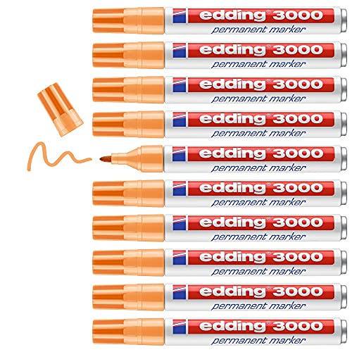 edding 3000 Permanentmarker - hell-orange - 10 Stifte - Rund-Spitze 1,5-3 mm - schnell trocknender Permanent Marker - wasserfest, wischfest - für Karton, Kunststoff, Holz, Metall - Universalmarker edding 3000 Permanentmarker - hell-orange - 10 Stifte - Rund-Spitze 1,5-3 mm - schnell trocknender Permanent Marker - wasserfest, wischfest - für Karton, Kunststoff, Holz, Metall - Universalmarker von edding