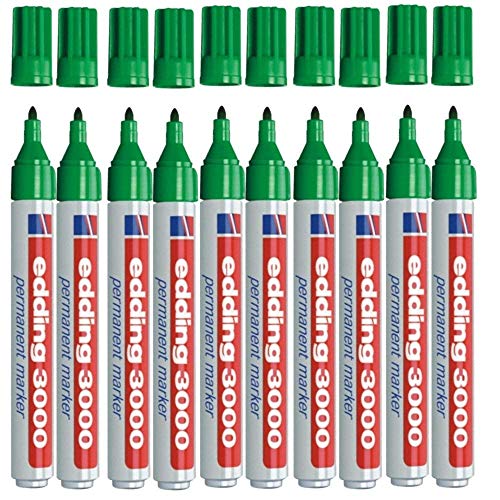 edding 3000 Permanentmarker | nachfüllbar, austauschbare Rundspitze | Diverse Farben (10er Pack, Grün) von edding