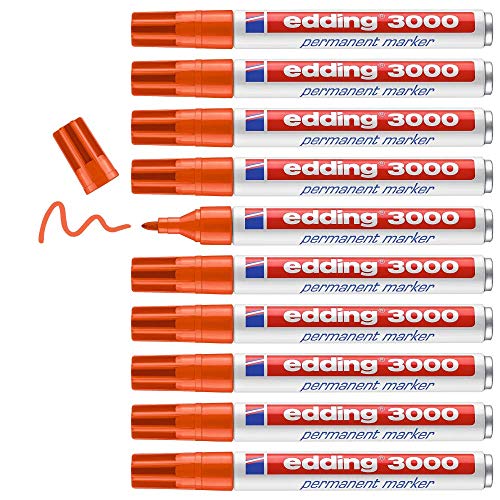 edding 3000 Permanentmarker - orange - 10 Stifte - Rund-Spitze 1,5-3 mm - schnell trocknender Permanent Marker - wasserfest, wischfest - für Karton, Kunststoff, Holz, Metall - Universalmarker edding 3000 Permanentmarker - orange - 10 Stifte - Rund-Spitze 1,5-3 mm - schnell trocknender Permanent Marker - wasserfest, wischfest - für Karton, Kunststoff, Holz, Metall - Universalmarker von edding