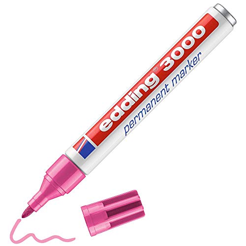 edding 3000 Permanentmarker - pink - 1 Stift - Rund-Spitze 1,5-3 mm - schnell trocknender Permanent Marker - wasserfest, wischfest - für Karton, Kunststoff, Holz, Metall - Universalmarker von edding