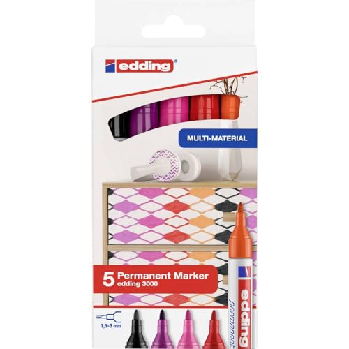 edding 3000 Permanentmarker - rot, orange, pink, lila, schwarz - 5er Set - Rund-Spitze 1,5-3 mm - schnell trocknend, wasserfest, wischfest - für Karton, Kunststoff, Holz, Metall - Universalmarker edding 3000 Permanentmarker - rot, orange, pink, lila, schwarz - 5er Set - Rund-Spitze 1,5-3 mm - schnell trocknend, wasserfest, wischfest - für Karton, Kunststoff, Holz, Metall - Universalmarker von edding