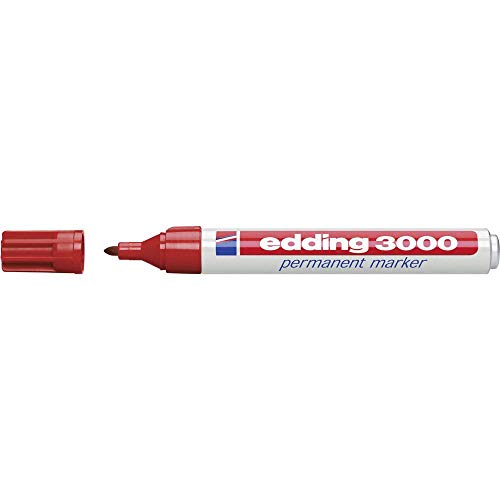 edding 3000 Permanentmarker - rot - 1 Stift - Rund-Spitze 1,5-3 mm - schnell trocknender Permanent Marker - wasserfest, wischfest - für Karton, Kunststoff, Holz, Metall - Universalmarker von edding