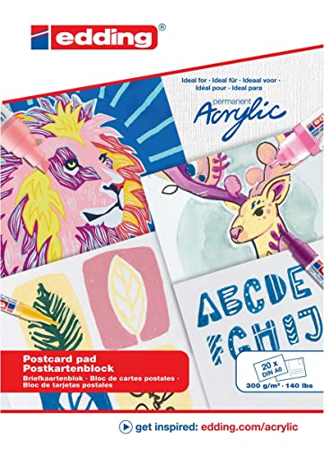 edding 30010 Acryl-Postkartenblock - weiß - 20 Blätter in A6 - 300 g/m² dickes Acrylpapier - Leinwandähnliches Papier für Acryl- und Ölfarbe, säurefrei, ideal für jedes künstlerisches Niveau edding 30010 Acryl-Postkartenblock - weiß - 20 Blätter in A6 - 300 g/m² dickes Acrylpapier - Leinwandähnliches Papier für Acryl- und Ölfarbe, säurefrei, ideal für jedes künstlerisches Niveau von edding