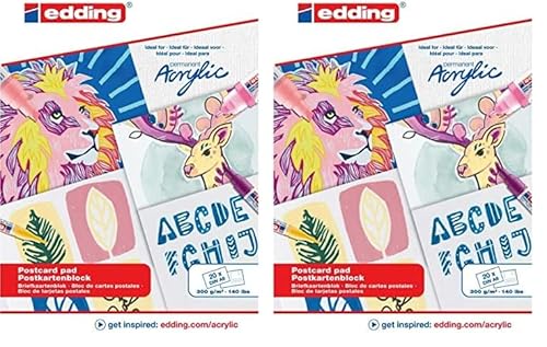 edding 30010 Acryl-Postkartenblock - weiß - 20 Blätter in A6-300 g/m² dickes Acrylpapier - Leinwandähnliches Papier für Acryl- und Ölfarbe, säurefrei, ideal für jedes künstlerisches Niveau von edding