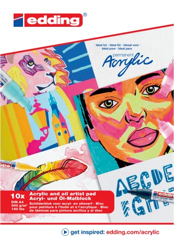 edding 30010 Acryl- und Ölmalblock - weiß - 10 Blätter in A4 - 300 g/m² dickes Acrylpapier - Leinwandähnliches Papier für Acryl- und Ölfarbe, säurefrei, ideal für jedes künstlerisches Niveau edding 30010 Acryl- und Ölmalblock - weiß - 10 Blätter in A4 - 300 g/m² dickes Acrylpapier - Leinwandähnliches Papier für Acryl- und Ölfarbe, säurefrei, ideal für jedes künstlerisches Niveau von edding